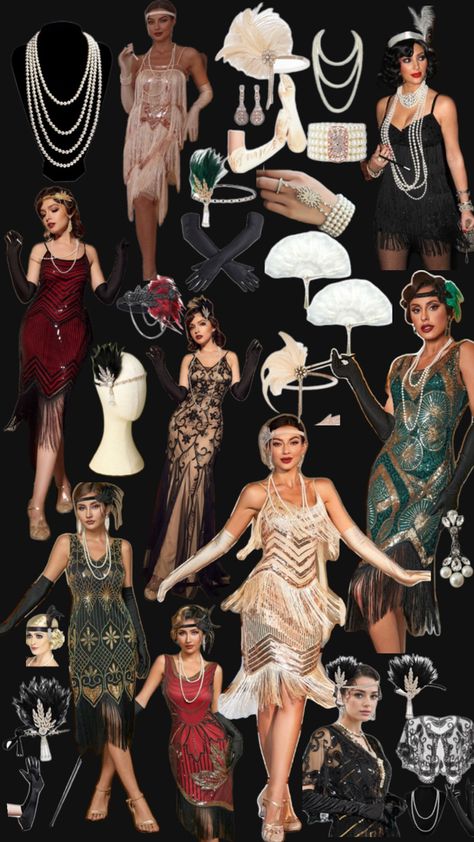 1920s Fashion Party Roaring Twenties, 20s 30s Fashion, The Roaring Twenties Aesthetic, 1920s High Fashion, Great Gatsby Prom Outfit, Jazz Party Outfit, Roaring 20s Party Outfit Diy, Cabaret Aesthetic Outfit, Roaring Twenties Outfit