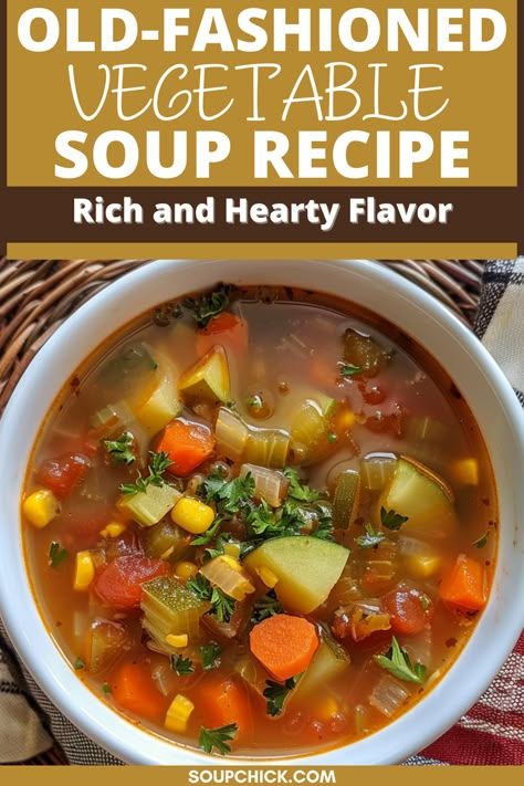 Timeless Old-Fashioned Vegetable Soup for Classic Comfort Best Ever Vegetable Soup, Chunky Vegetable Soup Recipes, Simple Vegetable Soup Recipe, Soup Recipes Without Meat, Veggie Soup Easy, Vegetable Soup Recipes Using Canned Vegetables, Home Made Veggie Soup, Classic Vegetable Soup, Veggie Soup With Noodles