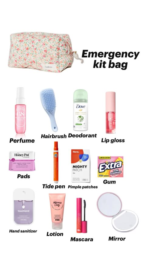 Emergency Kit Bag, Schul Survival Kits, Middle School Essentials, School Emergency Kit, School Backpack Essentials, Preppy School Supplies, School Routine For Teens, School Survival Kits, Pretty School Supplies