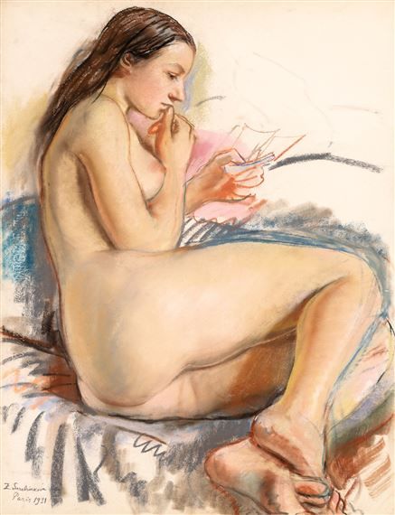 Artwork by Zinaida Yevgenyevna Serebryakova, NUDE READING, Made of pastel on paper Zinaida Serebriakova, Nude Artwork, Russian Painting, Art Of Love, Russian Art, Human Figure, Magazine Art, Art Market, Figurative Art