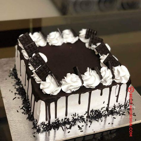 50 Black Forest Cake Design (Cake Idea) - October 2019 Black Forest Square Cake Design, Square Black Forest Cake, Black Forest Cake Design Ideas, Birthday Cake Ideas Square, Simple Black Forest Cake Designs, Square Chocolate Cake Design, Square Birthday Cake Ideas, Black Forest Cake Design, Forest Cake Design