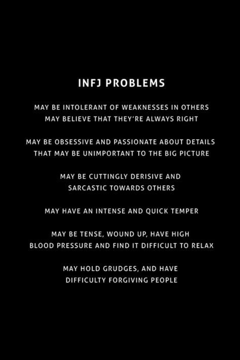 INFJ Problems Pretty much spot on - unfortunately- not the forgiving. I can do that fine but it won't mean I will be friends or even know you anymore. Stuff I need to forgive is BIG stuff and then that usually means we are done. Infj Personality Facts, Infj Traits, Personalidad Infj, Infj Problems, Infj Psychology, Infj Things, Intj Infj, Intj And Infj, Infj Type