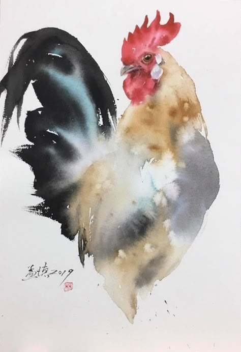 Water Animals Art, Draw Chicken, Diane Antone, Loose Watercolor Paintings, Rooster Painting, Chicken Painting, Rooster Art, Watercolor Birds, Chicken Art