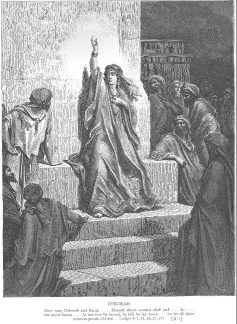 Gustave Doré (1832 – 1883)  The Prophetess Deborah — engraving — 1865 Deborah In The Bible, Paul Gustave Doré, Gustavo Dore, The Divine Comedy, Biblical Artwork, Gustave Dore, Bible Characters, Religious Painting, Comics Artist