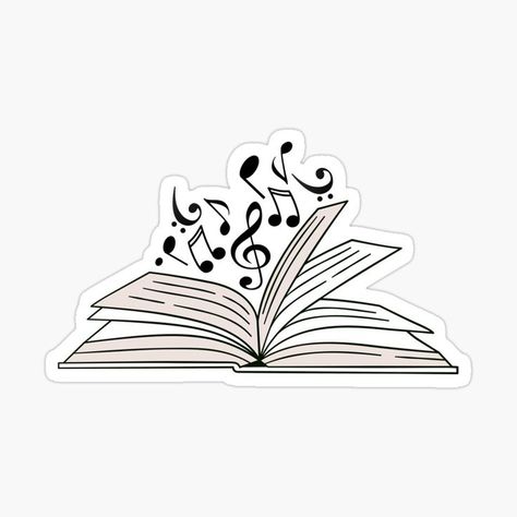 Book With Music Notes Tattoo, Books And Music Tattoo, Aesthetic Music Stickers, Book Music Aesthetic, Music Aesthetic Stickers, Music Stickers Printable, Music Stickers Aesthetic, Music Book Design, Music Aesthetic Icon