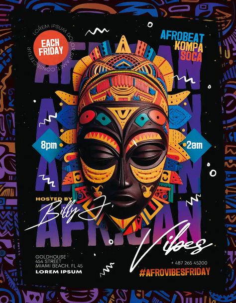 Check out the African Vibes Party Flyer Template for your next club and party event. FreePSDFlyer.com is the best resource full of amazing Free PSD Flyer Templates for Photoshop! Create amazing flyer, poster or social media designs with our free templates. African Festival Poster, Afro Poster Design, Festival Flyer Design Inspiration, Club Posters Design, Creative Flyers Design, Music Festival Flyer Design, Cultural Event Poster Design, African Poster Design, Party Flyers Design