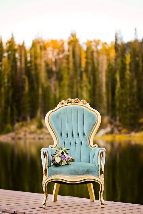 Found on theperfectpalettedotcom Smart Tiles, Wedding Inspiration Fall, Blue Chair, Natural Gold, Vintage Rentals, Vintage Chairs, Take A Seat, New Classic, Art Furniture