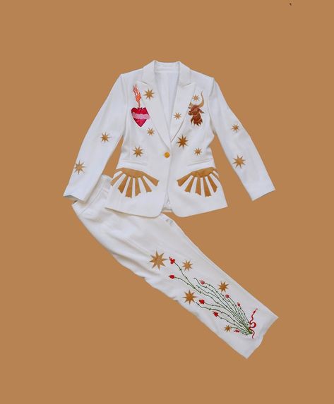 Funky Suits, Rodeo Queen Clothes, Queer Weddings, Matric Dance, Cowboy Wedding, Queen Outfit, Chain Stitch Embroidery, Rodeo Queen, Western Aesthetic