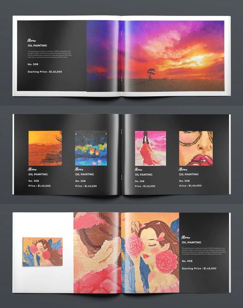 Art Book Portfolio, Painting Catalogue Design, Art Catalogue Layout, Painting Portfolio Ideas, Art Exhibition Brochure, Art Catalogue Design Layout, Art Gallery Brochure, Art Brochure Design, Riso Chan