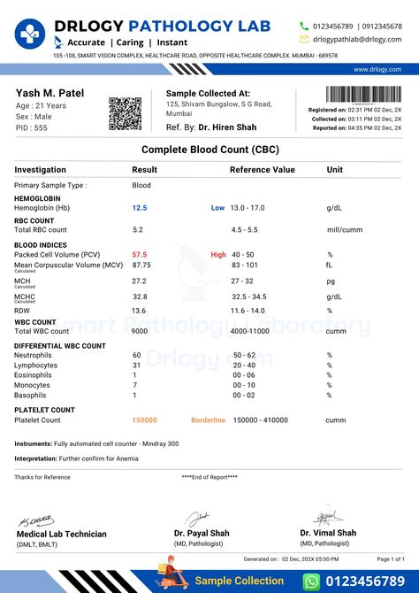 CBC (Complete Blood Count) Test Sample Lab Report Format PDF - Drlogy Test Medical Report Sample, Blood Test Pic, Cbc Test, Doctor Report, Blood Infection, Report Format, Medical Report, Ux Tips, Job Resume Format