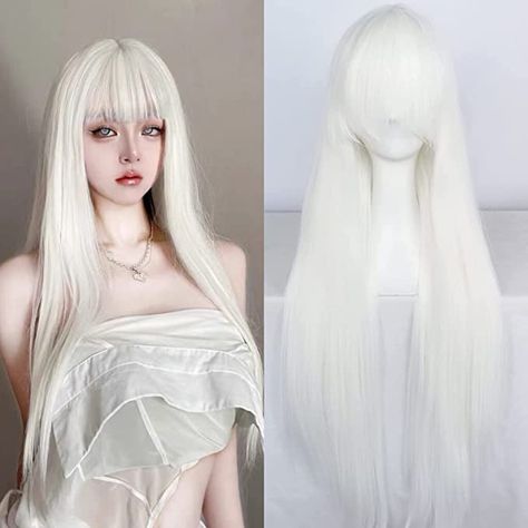 Pretty Hair Cuts, Straight Wig With Bangs, Girls Christmas Party, Long Blonde Wig, Long Straight Wig, Long White Hair, Party Wig, Anime Wigs, Halloween Wigs