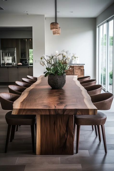 20+ Modern Organic Dining Table Ideas - Quiet Minimal Live Edge Walnut Dining Table, Organic Dining Room, Wood Slab Dining Table, Interior Design Per La Casa, Live Edge Dining Table, Rustic Dining Room, Walnut Dining Table, Walnut Table, Dining Table Design