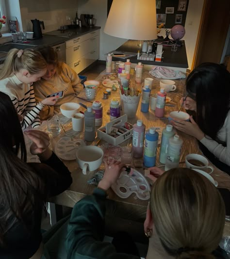 Arts And Crafts For Adults Aesthetic, Paint Night With Friends Aesthetic, Self Care With Friends Aesthetic, Birthday Activity Aesthetic, Rituals To Do With Friends, Girl Nights Aesthetic, Pottery Friends Aesthetic, Art With Friends Aesthetic, Painting Night Aesthetic