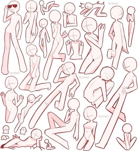 Body Reference Drawing Tutorials, Pink Pose Reference, People Outlines Templates, Cartoon Base Reference, Easy Body Reference Drawing, How To Draw In Fpe Style, Character Ref Sheet Poses, Cartoon Drawing Styles Tutorials, Cartoon Bodies Drawing