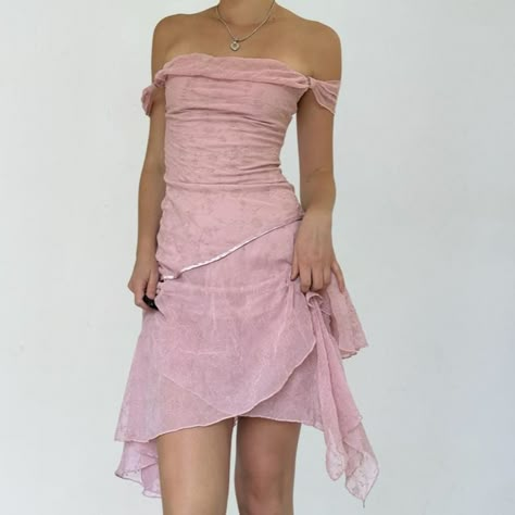 Assymetrical Prom Dress, 2000s Asymmetrical Dress, Pastel Pink Dress Aesthetic, Mesh Pink Top, Satin Dresses Aesthetic, Pink Coquette Dress, Y2k Pink Dress, Satin Dress Aesthetic, Early 2000s Dresses