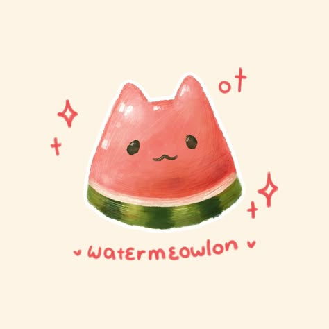 Watermelon Illustration Cute, Cute Watermelon Drawing, Cute Sketch Ideas, Watermelon Doodle, Cute Food Doodles, Fruit Doodles, Watermelon Kawaii, Draw Fruit, Watermelon Aesthetic