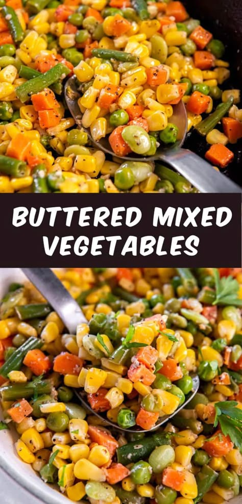 Elevate the flavor of a bag of frozen mixed vegetables by adding butter and simple seasonings. These buttered mixed vegetables are the perfect side dish! Mix Veggies Side Dish, Recipes For Mixed Vegetables, Thanksgiving Mixed Vegetables, Recipe For Mixed Vegetables, Best Mixed Vegetable Recipe, Instant Pot Mixed Vegetables, Frozen Veggie Recipes Side Dishes, Cooking Mixed Vegetables, Mixed Veg Recipes