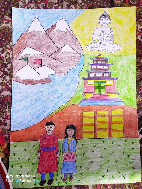 Nitin pal singh Culture Of Sikkim Drawing, Sikkim Culture, Culture Drawing, Poster Drawing, Drawings For Kids, Art Drawings For Kids, Incredible India, Drawing For Kids, School Work