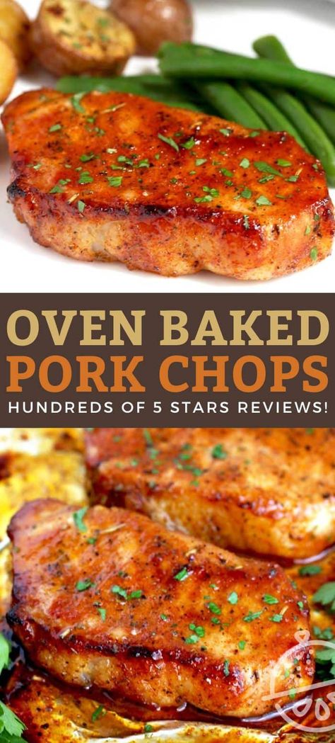 With more than 17 million page views and hundreds of FIVE STARS reviews, this Baked Pork Chops recipe is the best, quick and easy dinner recipe to make when you are craving extra juicy and super tender pork chops. Seasoned with a flavorful spice rub made with simple pantry ingredients, these oven-baked pork chops are ready (and perfect) in 30 minutes! #lemonblossoms 1 Inch Pork Chops In The Oven, Basic Pork Chop Recipe, Roast Pork Chops Oven, Pork Chop Cooking Time Chart, How To Cook Pork Chops In The Oven, How To Cook Pork Chops, Thick Pork Chops In Oven, Oven Pork Chops Boneless, Healthy Pork Chop Recipes Clean Eating