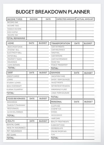 Budget Breakdown Planner,Financial planning,Paycheck Budget,Finance Binder,Savings tracker,Finance,Financial planning,Biweekly Budget Budget Categories Printable, Budget List Ideas, Saving Plan Biweekly, Bill Budget Planner, Financial Planning Templates, Weekly Budget Planner Printable Free, Bills Organization Ideas Monthly Budget, Diy Savings Binder, Free Printable Budget Worksheet