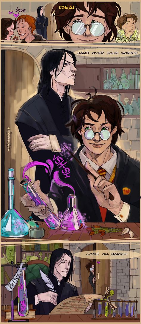 Gift by Arboriss.deviantart.com on @DeviantArt Snape X Sirius Fanart, Snarry Comic, Severus Snape Fanart Funny, Snape's Gang Fanart, Snape Raising Harry Fanart, Severus Snape And Albus Dumbledore, Severus Snape Art, Snape Fan Art, Severus Snape Fanart