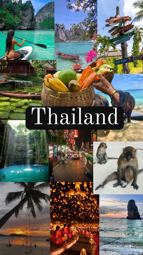 Pretty Countries To Visit, Travel Aesthetic Tropical, Best Countries To Travel To, Thailand Mood Board, Travel The World Vision Board, Travel Around The World Aesthetic, Holiday Destinations Bucket Lists, Travelling Goals, Traveling Thailand