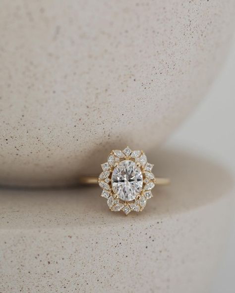 Image @oliveavejewelry Engagement Rings Olive Ave, Vintage Halo Oval Engagement Rings, Vintage Halo Wedding Rings, Antique Vintage Engagement Rings, Olive And Ave Rings, Oval Cut Halo Engagement Ring, Olive Ave Engagement Rings, Antique Cut Engagement Ring, Antique Oval Engagement Rings