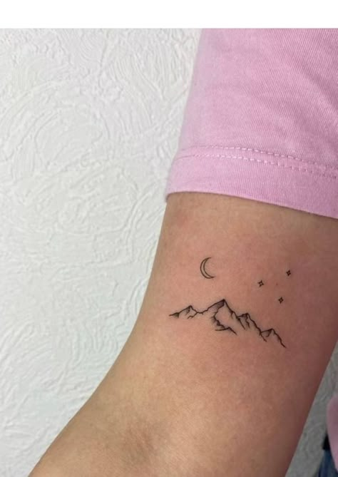 Mountain Tattoo With Shading, Rib Tattoo Mountain, Mountains With Coordinates Tattoo, Glacier Tattoo Ideas, Stick And Poke Mountain Tattoo, Mountain With A View Tattoo, Simple Mountains Tattoo, Feminine Mountain Sleeve Tattoo, Aesthetic Mountain Tattoo