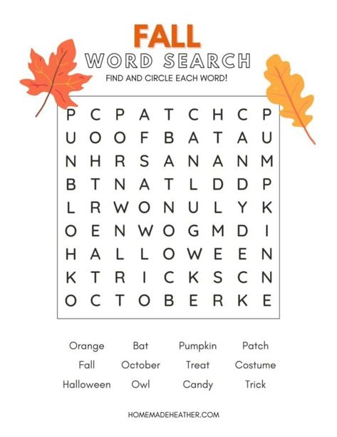 Free Fall Word Search Printable Autumn Word Search Free Printable, Fall Printable Activities, October Word Search, Fall Crossword Puzzles Printable, Fall Word Search Free Printable, Word Search For Kids Free Printable, Halloween Word Search Free Printable, Kids Word Search Free Printable, Free Word Search Printables