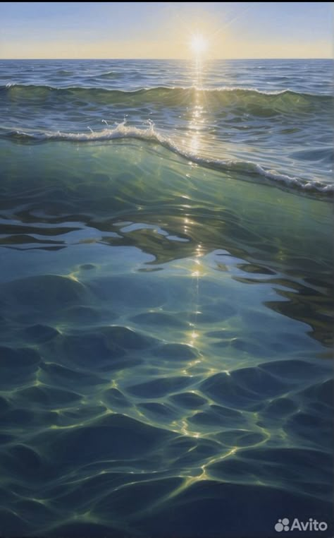 Ocean Painting Reference, Realistic Ocean Painting, How To Draw An Ocean, Water Gcse Art, Light In Water, Ocean Reference Photo, Landscape Reference Photos Nature, Beach Waves Drawing, Oceanscape Photography