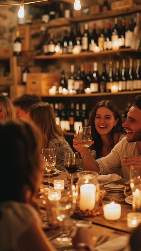 Joyful Dinner Toast: Friends gather in a cozy restaurant, toasting with glasses of wine amidst laughter and conversation. #restaurant #friends #wine #toast #laughter #aiart #aiphoto #stockcake ⬇️ Download and 📝 Prompt 👉 https://ayr.app/l/iLrV Dinner For One Aesthetic, Restaurant Photos With Friends, Food Vibes Aesthetic, People At Restaurant Photography, People In A Restaurant, Group Dinner Photos, Restaurant People Photography, Family Owned Restaurant Aesthetic, Friends Around A Table