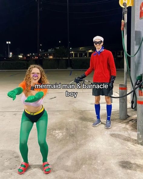 Spongebob Mermaidman And Barnacle Boy Costume, Mermaidman Spongebob Costume, Barnical Boy Spongebob Costume, Mermaid Man And Barnacle Boy Couple, Water Boy And Vicky Valencourt Costume, Mermaid Man And Barnacle Boy Costume Diy, Fish And Fisherman Couples Costume, Men Duo Halloween Costumes, Easy Men Costumes Halloween