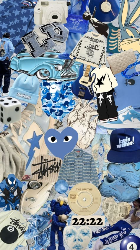 #blue #streetwear #cybery2k Stussy Wallpaper, Streetwear Wallpaper, Cool Basketball Wallpapers, 4k Gaming Wallpaper, Funny Lockscreen, Y2k Wallpaper, Graffiti Wallpaper, Poster Room, Canvas Painting Designs