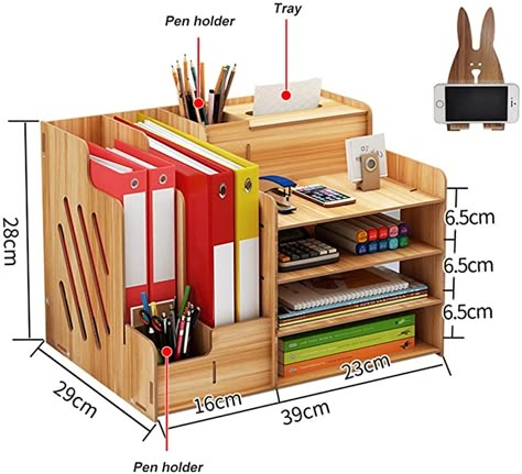 Office Document Storage, Office Supply Storage, Diy Desktop, Desk Organization Diy, Wooden Desk Organizer, Desk Organiser, Desk Diy, Desk Organizer Set, Pencil Storage