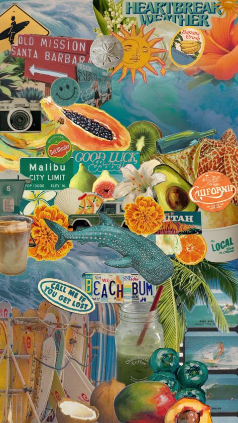 #summer #beach Tropical Collage Wallpaper, Beach Nostalgia Aesthetic, Beach 70s Aesthetic, Ocean Wall Collage, Wallpaper Backgrounds Ocean, Kolaj Wallpaper, 2000s Beach Aesthetic, Beach Collage Wallpaper, Summer Vacation Wallpaper