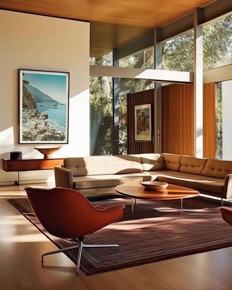 17 Aesthetic Mid-Century Modern Living Room Ideas Roundup - StoryNorth Mid Century Modern Movie Room, Mid Century Italian Interior, Mid Century Open Concept, Mid Century Minimalist Living Room, Midcentury Modern Living Room Design, Modern Bauhaus Interior, Mid Century Modern Living Room Layout, Mid Century Modern House Decor, Midcentury Living Rooms