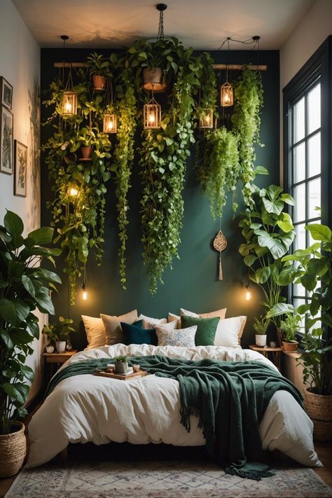 Bohemian Bedroom Inspiration, Jungle Bedroom, Deco Orange, Stunning Aesthetic, Dream Bedroom Inspiration, Natural Bedroom, Romantic Ambiance, Boho Style Bedroom, Dark Theme