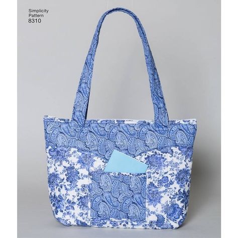 Free Shipping on orders over $35. Buy Simplicity Blue Floral Handbag, 1 Each at Walmart.com Zippered Tote Bag Pattern, Quilted Purse Patterns, Pre Quilted Fabric, Quilted Bags, Quilted Purse, Floral Handbags, Fabric Handbags, Handbag Pattern, Simplicity Sewing