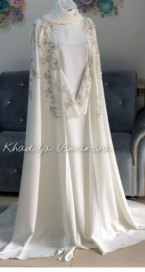 Elegant Abaya Designs, Baju Kahwin, Khimar Hijab, Nikah Outfit, Muslimah Wedding Dress, Nikah Dress, Muslimah Wedding, Bridal Hijab, Hijab Wedding Dresses