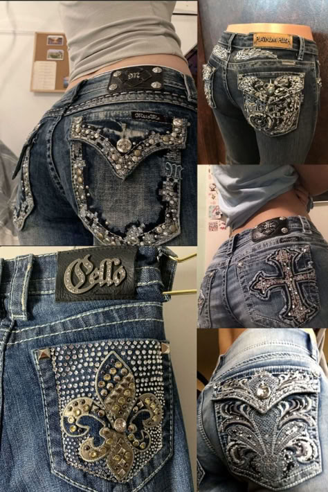 Y2k Jeans Aesthetic, Jeans Design Ideas Diy, Miss Me Jeans Outfit Casual, Bedazzled Jeans Outfits, Missme Jeans Outfits, Miss Me Jeans Outfit Y2k, Country Mcbling, Yk2 Jeans, Miss Me Jeans Outfit Ideas