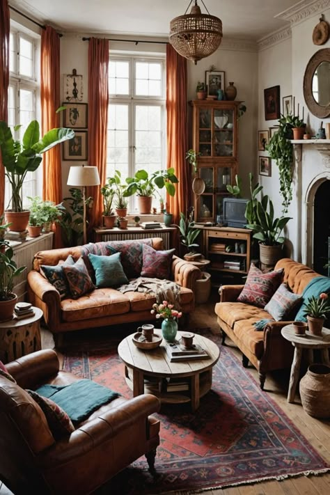 Cluttered Aesthetic Living Room, Cozy Bright Living Room Small Spaces, Creative Living Room Layouts, Small Living Room By Front Door, Academic Aesthetic Living Room, Home Bohemian Style, Folk Home Aesthetic, 100 Sq Ft Living Room, Eclectic Home Decor Living Room