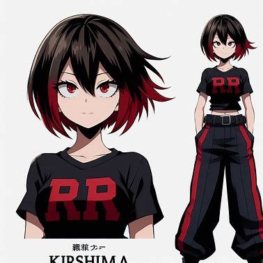 estilo anime boku no hero academia, chica de 16 años, blanca, delgada, con ojos cafés rojizos, cabello demasiado corto de color negro con las puntas teñidas de rojo y puntiagudo se parece a Kirishima, viste con una camiseta negra con las iniciales "RR" color rojas en el centro, unos pantalones negros anchos con líneas rojas a los costados, unos botines negros con azules - Generador de imágenes de Microsoft Designer Pelo Anime, Low Poly Games, Naruko Uzumaki, Sailor Mercury, Long Black Hair, Shadow The Hedgehog, Arte Fantasy, Anime Oc, Boku No Hero