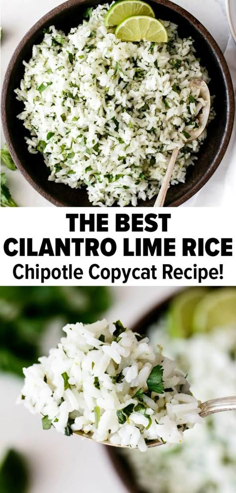 This cilantro lime rice is a bright, flavorful, and easy recipe that will freshen up any meal. It's a version of Chipotle - but better! Use it as a side dish for a seafood plate or as a base for a chicken or carnitas bowl. #cilantrolimerice #chipotlecilantrolimerice #cincodemayo #ricerecipe Cilantro Lime Rice Recipe, Lime Rice Recipes, Rice Side Dishes, Rice Side, Lime Rice, Cilantro Lime Rice, Cilantro Lime, Rice Recipe, Rice Dishes