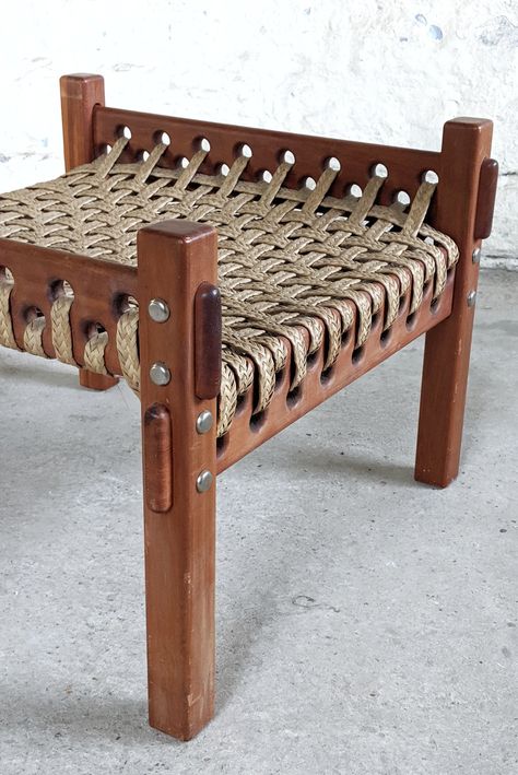 Weaving Furniture, Wooden Stool Designs, Luxury Ottoman, Mid Century Danish Furniture, Woven Furniture Design, Wooden Living Room Furniture, Wooden Ottoman, Centre Table Design, Home Office Furniture Design