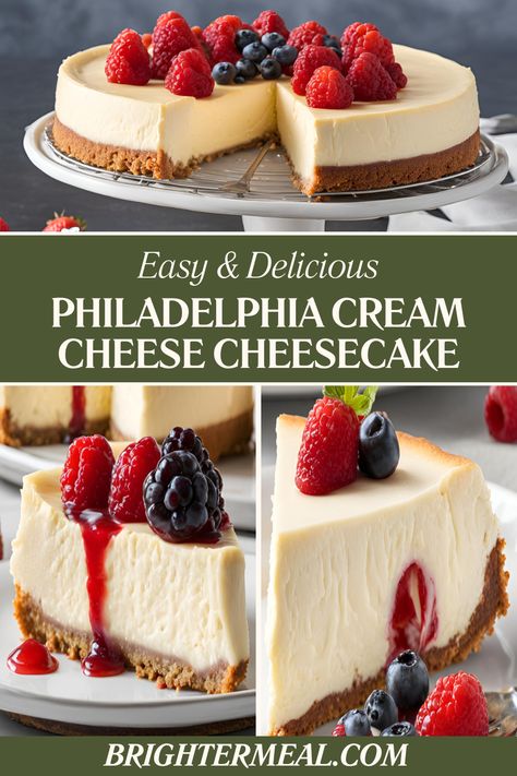 Cheesecake Recipes With Graham Crust, Philidaphda Cheesecake, Cheesecake Philadelphia Cream Cheese, Philly Cheesecake Recipes, Cheesecake Recipes Easy Philadelphia No Bake, Philly Cream Cheese Cheesecake, Whipped Cream Cheese Recipes, Philadelphia Cheesecake Filling Recipes, Cheese Cakes Recipes Classic