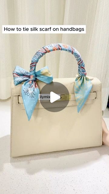 ilymix ❤ on Instagram: "How to tie silk scarf on handbags! #bags #baglover #handbags #handbagaddict #handbaglover #silkscarf #fashionstyle #fashionblogger" Tie Bag Scarf, How To Tie A Scarf On A Purse Handle, How To Tie Scarf On Bag, How To Tie A Scarf On A Purse, Tie Silk Scarf, Scarf On Bag, Bag With Scarf, Bag Scarf, How To Tie Ribbon