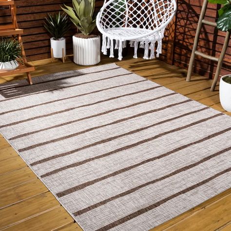 Gracie Oaks Siedentopf Striped Beige/Brown Indoor / Outdoor Area Rug & Reviews | Wayfair Front Curb Appeal, Brown Color Scheme, Dining Room Entry, Eclectic Area Rug, Brown Color Schemes, Synthetic Rugs, Rug Designs, Berber Rugs, Bohemian Area Rugs