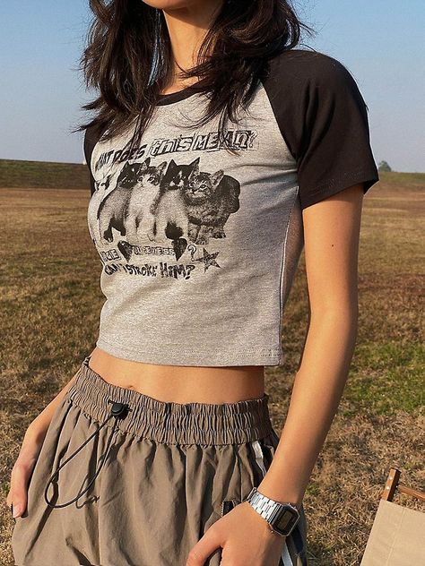 Women T-shirt Y2k crop tops Tees Cat Print Slim Graphic Summer Korean Fashion Harajuku Streetwear #blouse #girlsoutfits​ #girlsfashion​ #outfits​forwomen #womensfashionandstyle #womenswear #womensclothing #womensoutfits2023 #womensoutfitsideas #summeroutfits #croptop #shirt #tshirt #cats #summer #korean #graphic Y2k Cat, Caring Person, Mode Harajuku, Grunge Tops, Summer Korean Fashion, Y2k Crop Top, Crush Pics, Graphic Crop Top, Harajuku Streetwear