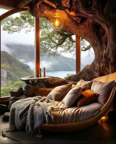 Fantasy House Interior, Tree House Interior, Luxurious Mansions, Luxury Tree Houses, Tiny House Furniture, Renewable Sources Of Energy, Fantasy House, Rustic Cabin, Cabins In The Woods