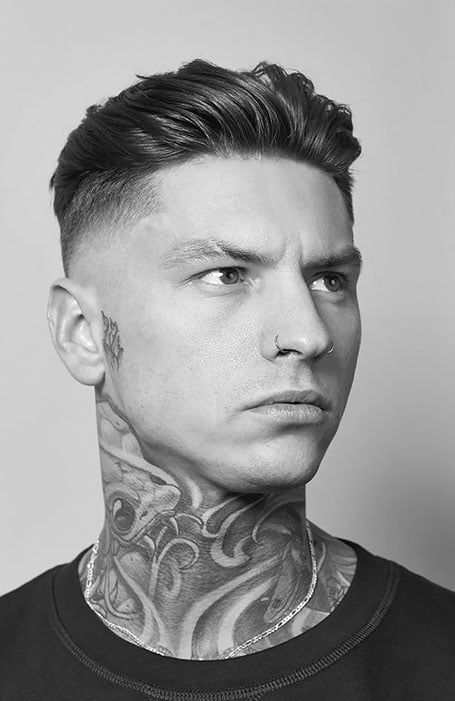 Slick Back Burst Fade, Skin Fade Haircut Men, Short Slicked Back Hair, Mens Slicked Back Hairstyles, Slick Back Haircut, Mid Fade Haircut, Haircut Selfie, メンズヘア ショート, Fade Haircuts For Men